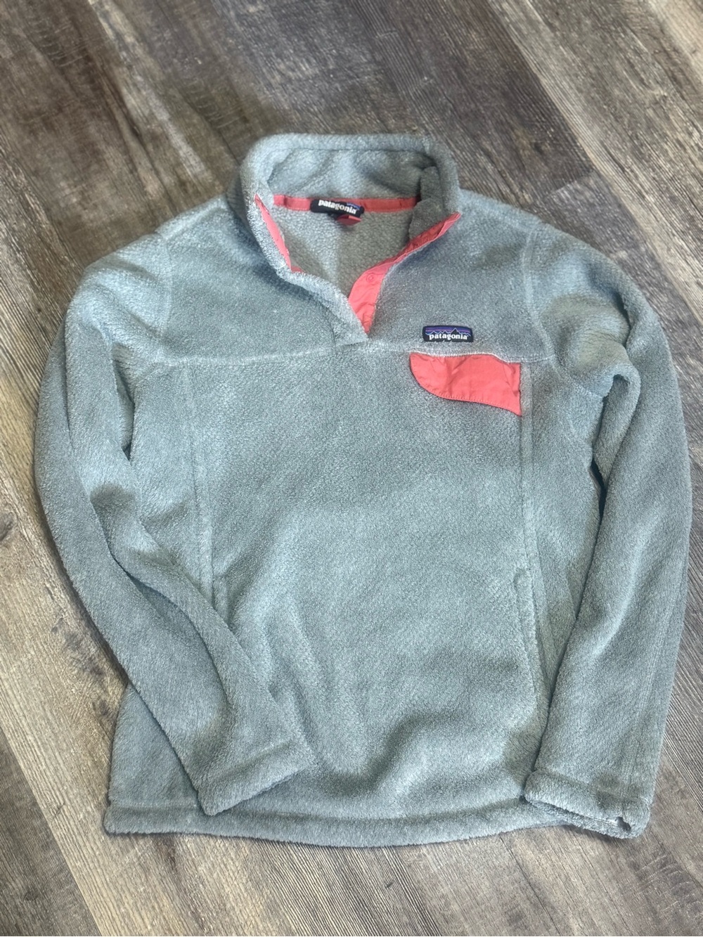 Patagonia Gray Snap-T Fleece Pullover Coral Trim Women’s M